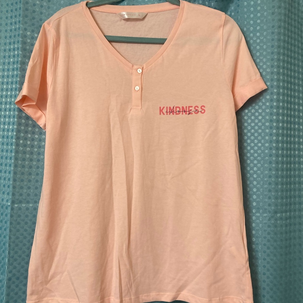 Peach V-Neck T-Shirt with Kindness Print